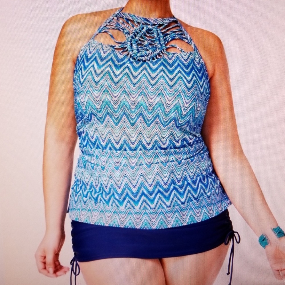 Blue Macrame W/ Skirt Tankini